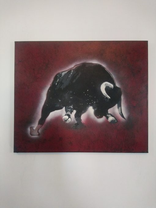 Tableau TAUREAU QUI CHARGE FOND ROUGE